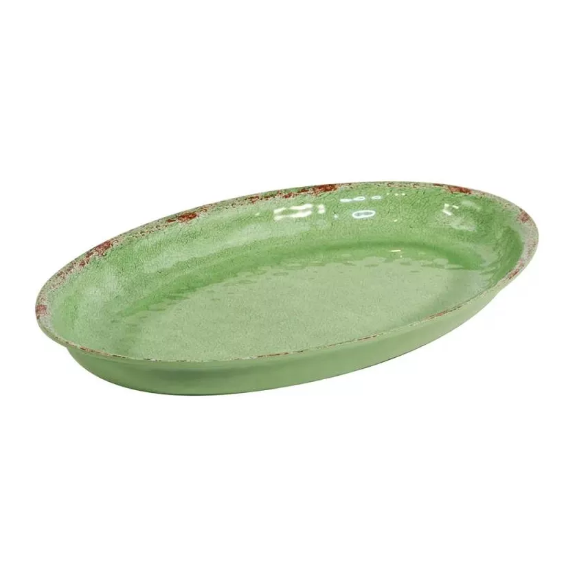 Plat ovale melamine vert rustique 420x280x40mm