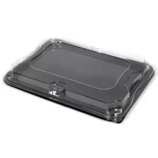 Plateau PET 35x24cm avec couvercle clip noir/transp (25pcs)