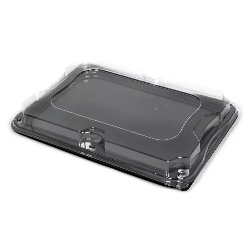 Plateau PET 35x24cm avec couvercle clip noir/transp (25pcs)