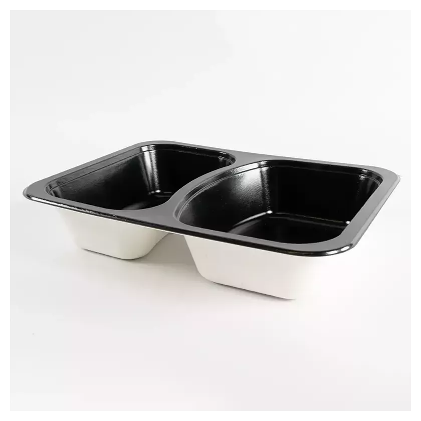 Barquette papier PET noir 2 compartiments 227x178x44mm