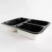 Barquette papier PET noir 3 compartiments 227x178x44mm