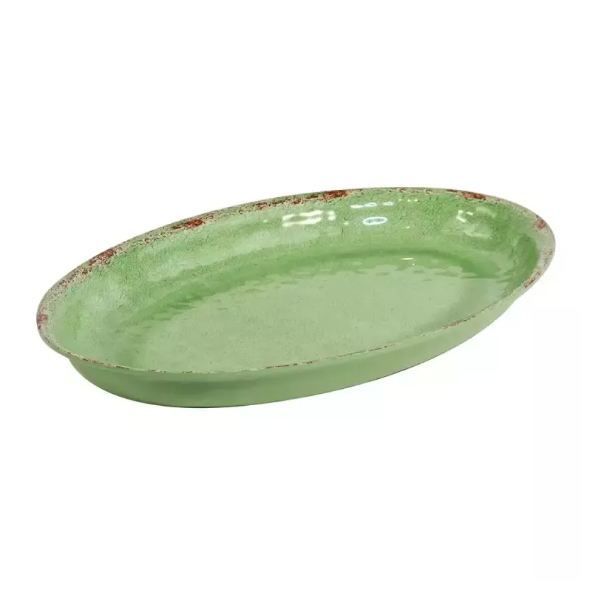 Plat melamine ovale vert rustique 420x280x40mm