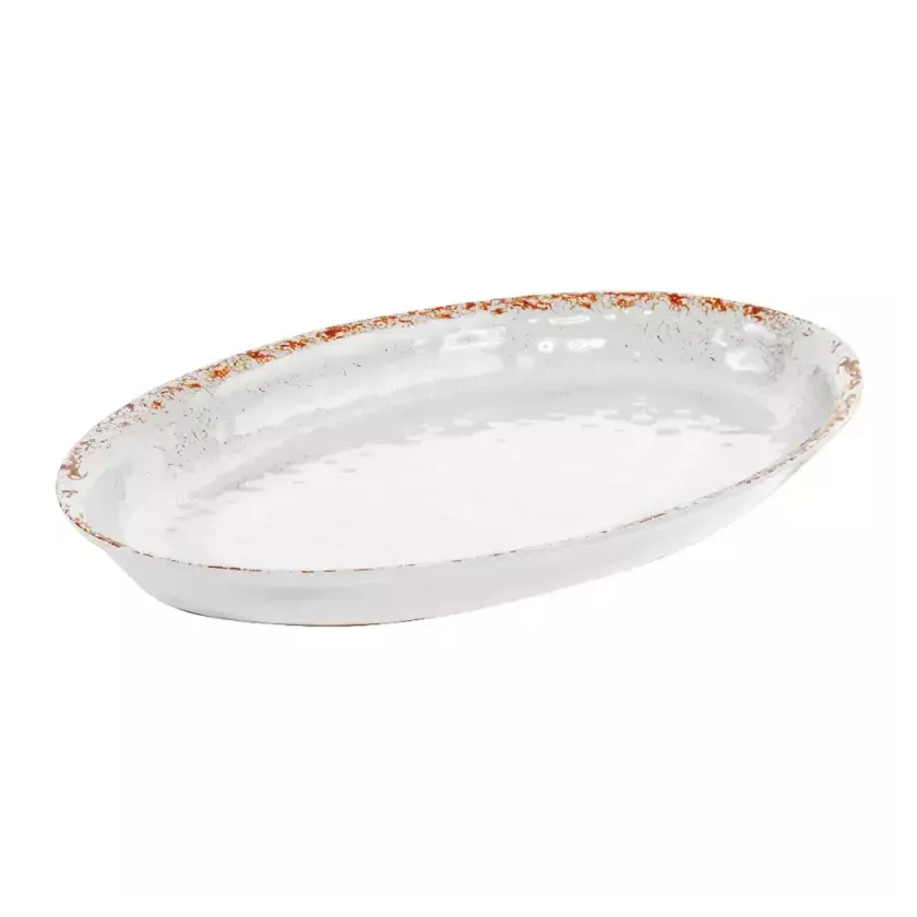 Plat melamine ovale blanc rustique 420x280x40mm