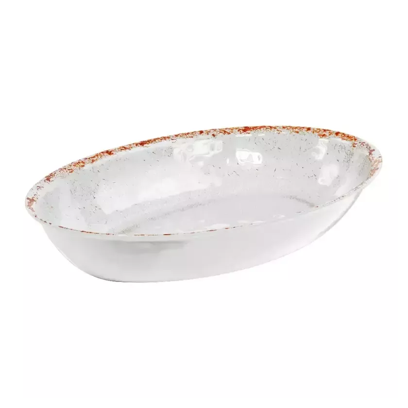 Plat melamine ovale blanc rustique 420x280x70mm
