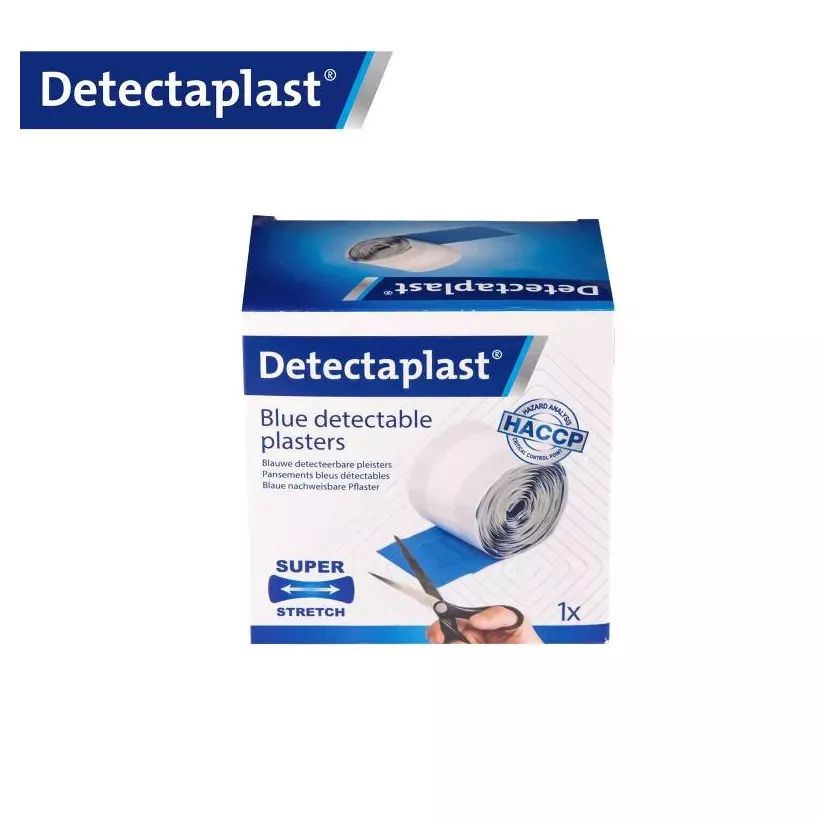 Elastic rouleau metal detectable bleu 8cmx5m Detectaplast