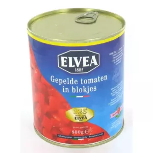 Tomates pelees en cubes 800g Elvea