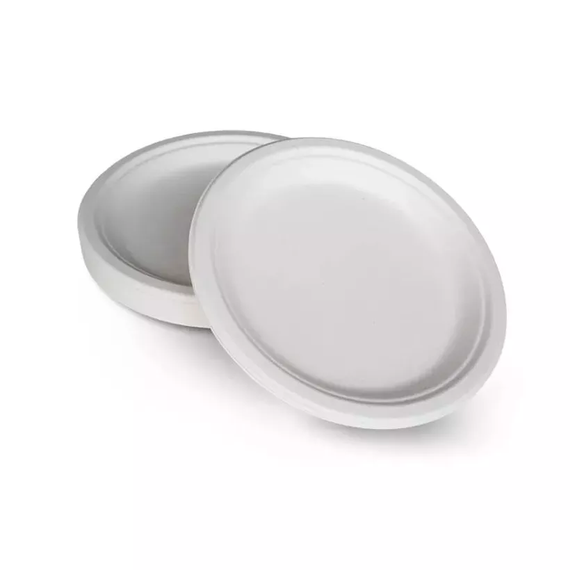 Assiette pulpe ronde diametre 22cm blanche canne a sucre sans PFAS