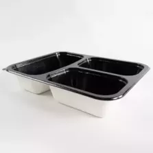 Barquette papier/PET noire 3 compartiments 227x178x44mm