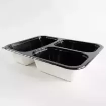 Barquette papier/PET noire 3 compartiments 227x178x44mm