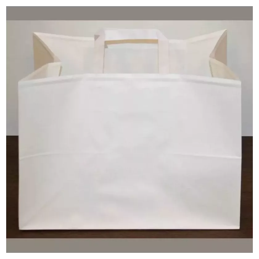 Sac papier 35xh23+(2x12,5)cm blanc plus poignee plate