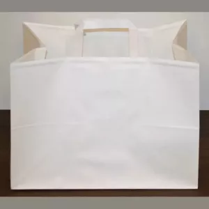 Sac papier 35xh23+(2x12,5)cm blanc plus poignee plate