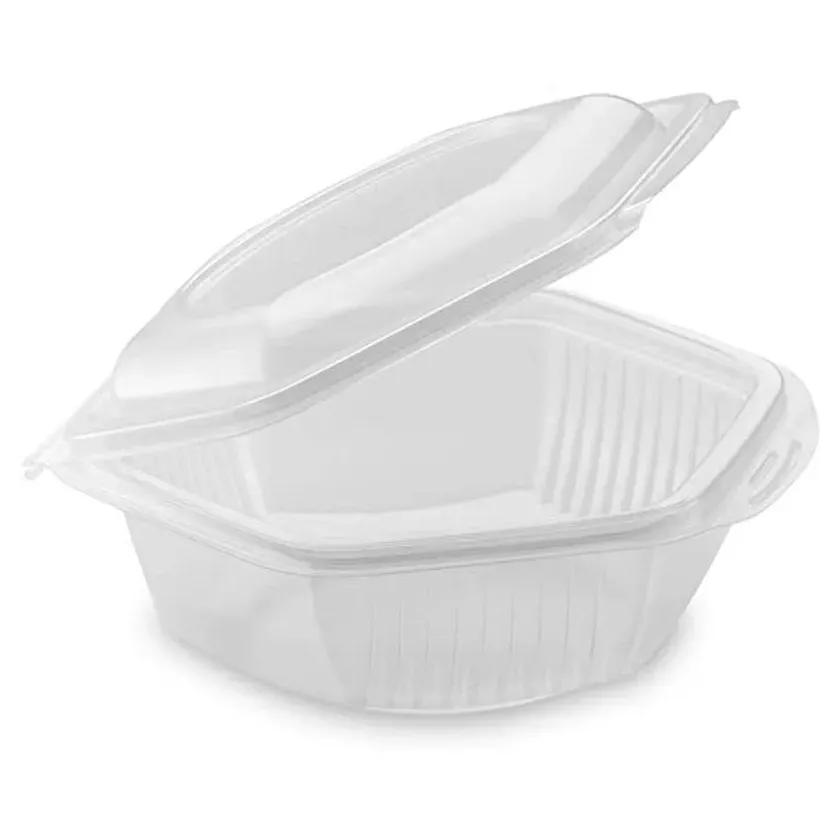 PP ravier 250ml hexagonal transparent couvercle a charniere 128x126x52mm