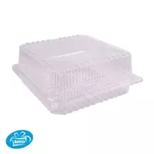 Blister patisserie PET carre couvercle a charniere 215x215x100mm