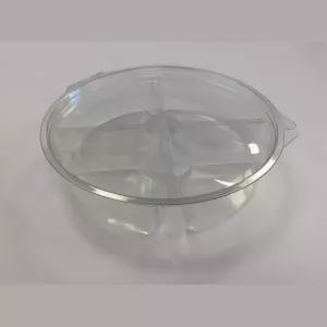 RPET ravier rond 4 compartiments couvercle a charniere diametre 220x55mm Olipack