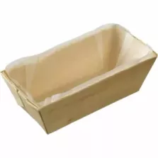 Barquette bois avec papier cuisson 375ml 140x75x50mm