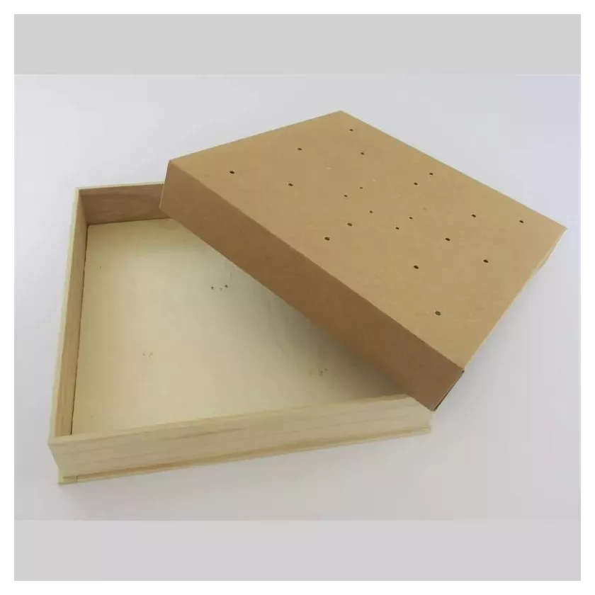 Boite en bois avec couvercle carton carree Modulo 260x260xh50mm ECO
