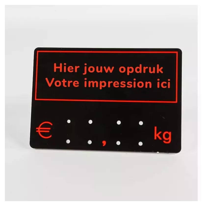 Etiquette sans pic 9x6cm noir cadre rouge et texte rouge 001