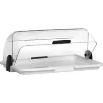 Comptoir de presentation plexi transparent plateau et capot roulant