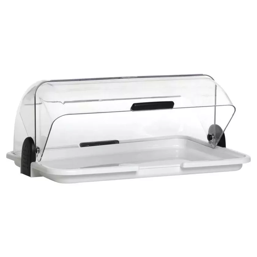 Comptoir de presentation plexi transparent plateau et capot roulant