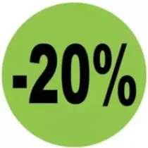 Autocollant -20 pourcent diametre 3cm fluo vert