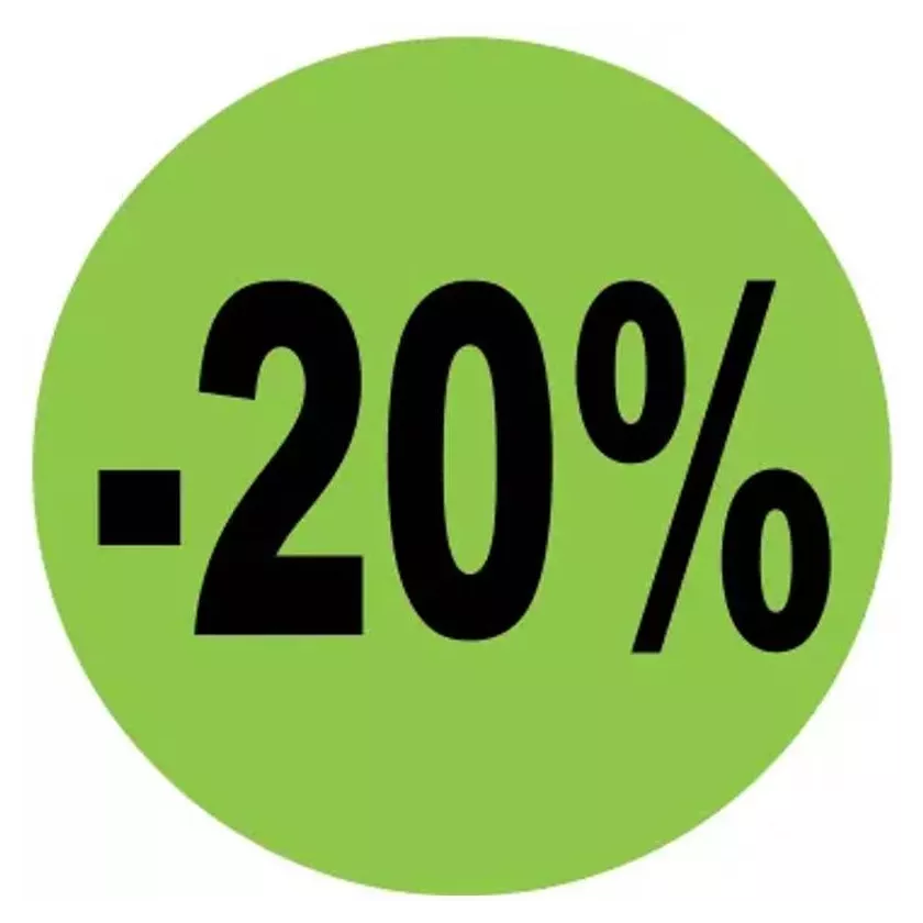 Autocollant -20 pourcent diametre 3cm fluo vert