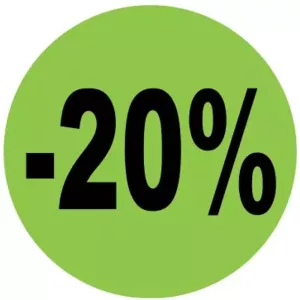 Autocollant -20 pourcent diametre 3cm fluo vert