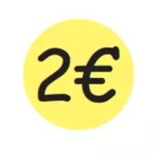 Autocollant 2 euros diametre 3cm fluo jaune