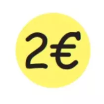 Autocollant 2 euros diametre 3cm fluo jaune