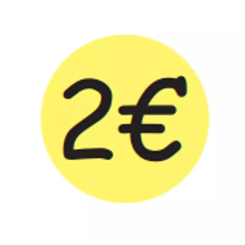 Autocollant 2 euros diametre 3cm fluo jaune