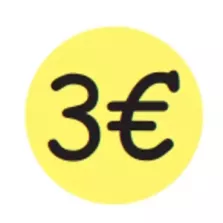 Autocollant 3 euros diametre 3cm fluo jaune