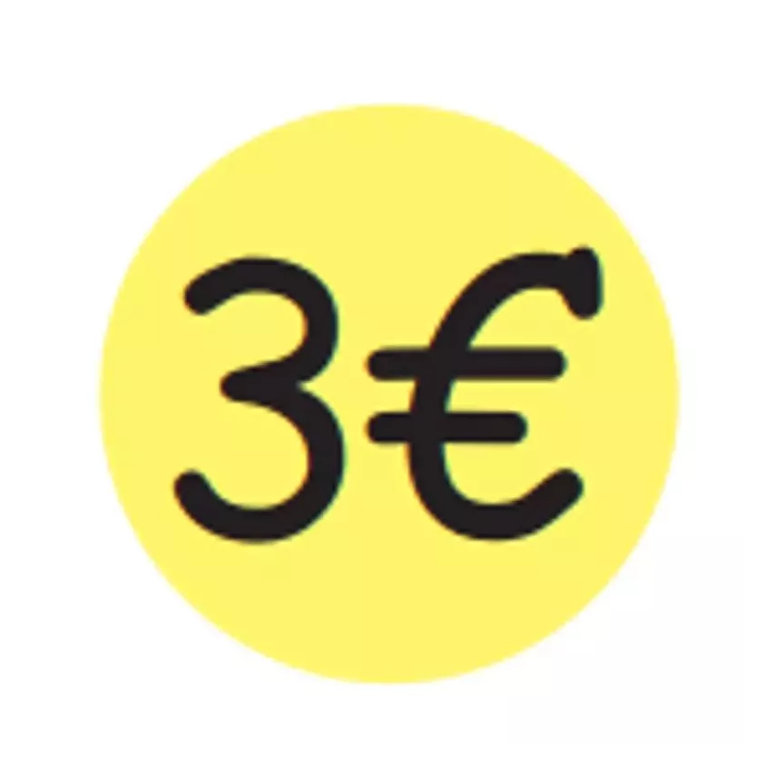 Autocollant 3 euros diametre 3cm fluo jaune