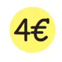 Autocollant 4 euros diametre 3cm fluo jaune