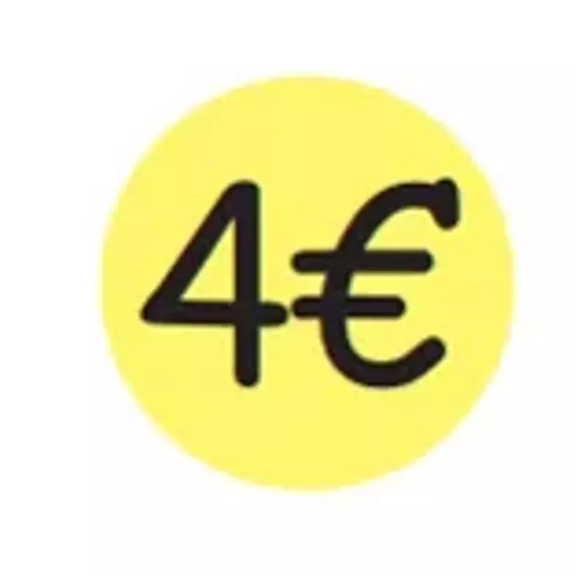 Autocollant 4 euros diametre 3cm fluo jaune