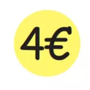 Autocollant 4 euros diametre 3cm fluo jaune