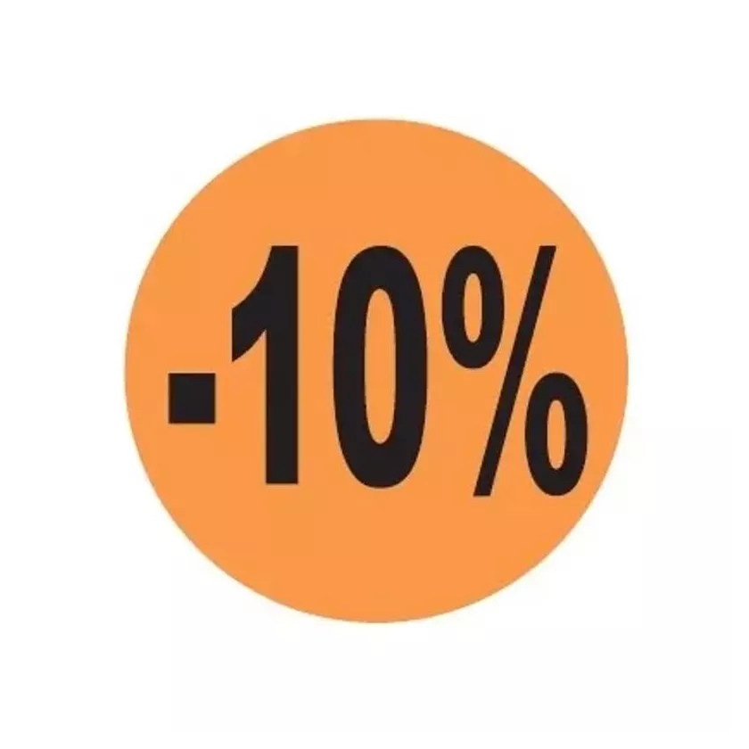 Autocollant -10 pourcent diametre 4cm fluo orange