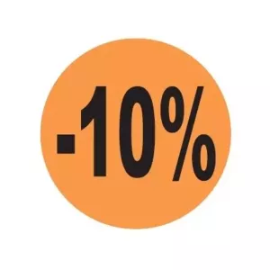 Autocollant -10 pourcent diametre 4cm fluo orange