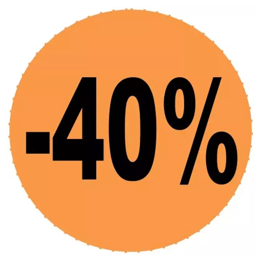 Autocollant -40 pourcent diametre 4cm fluo orange