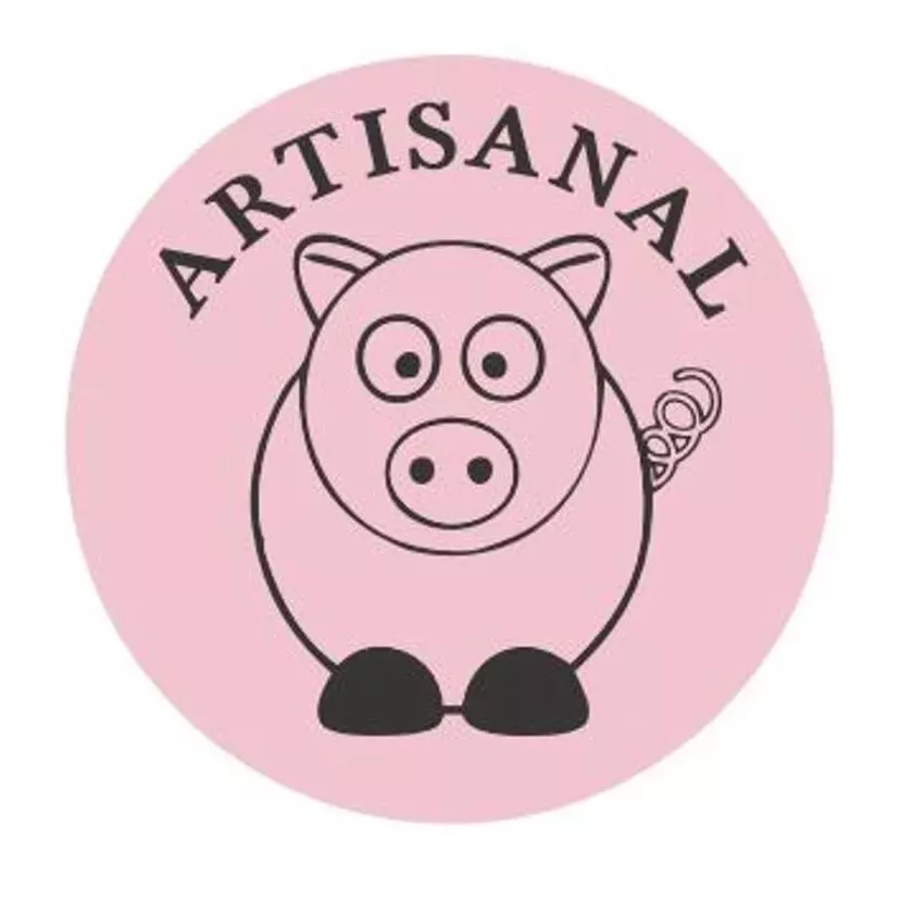 Autocollant artisanal porc diametre 4cm rose et noir