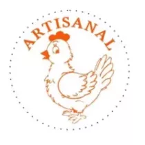 Autocollant artisanal poulet diametre 4cm blanc et orange