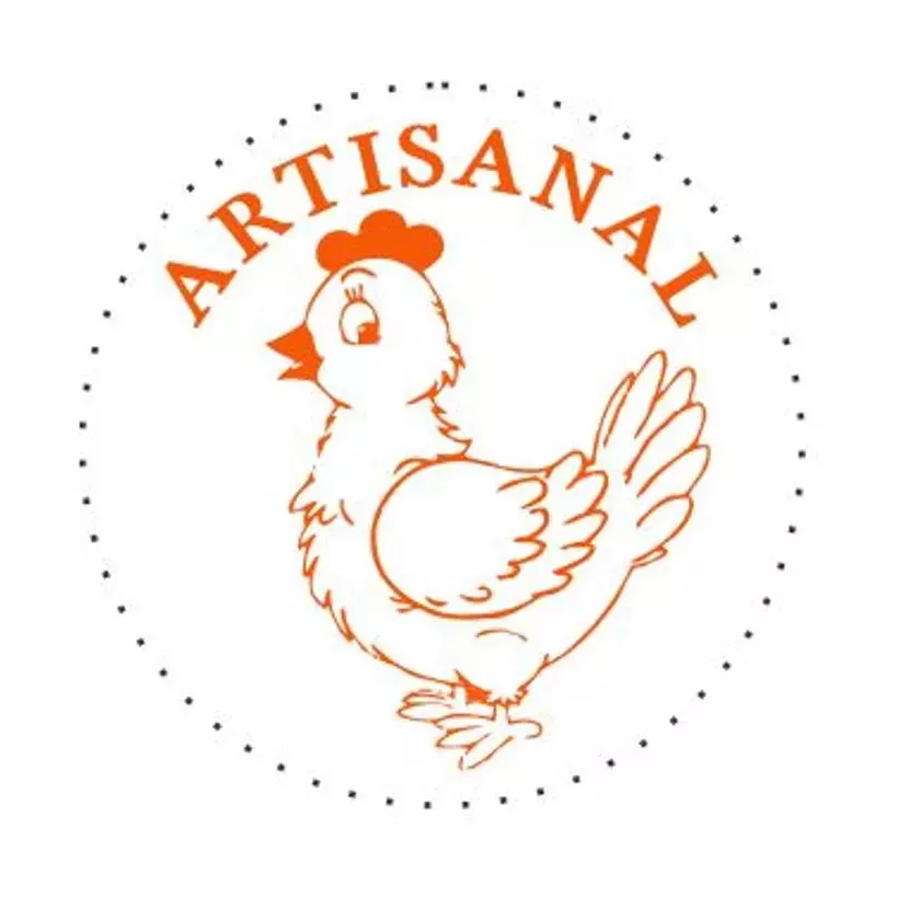 Autocollant artisanal poulet diametre 4cm blanc et orange