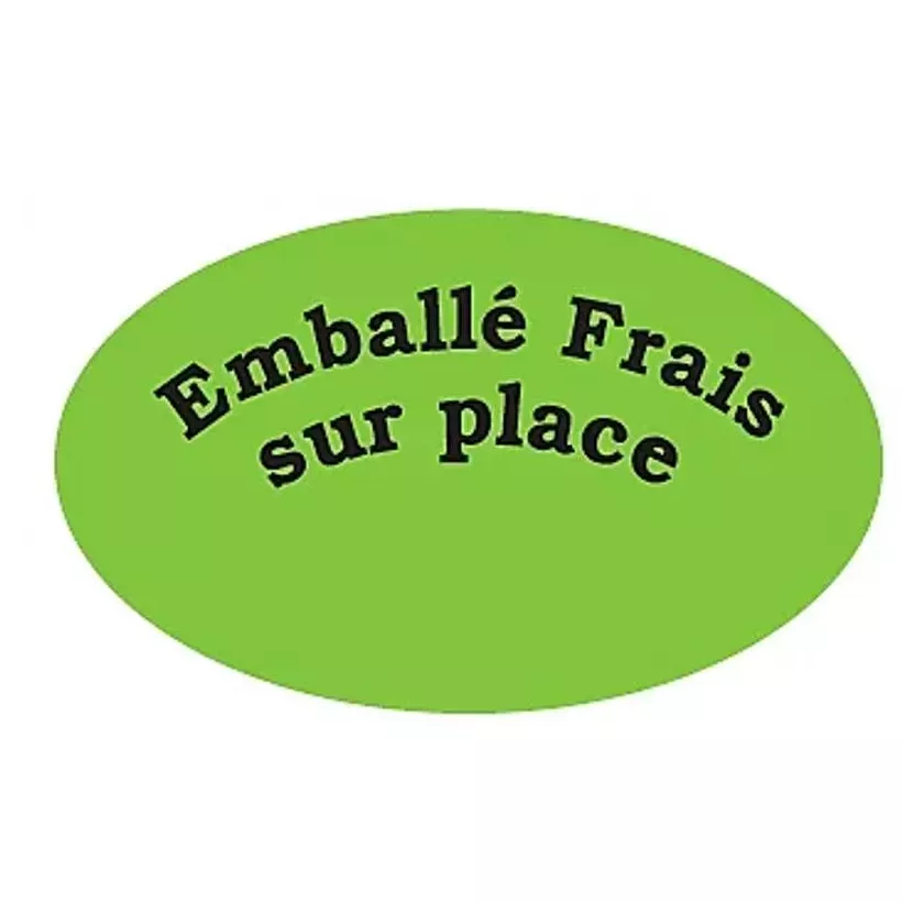 Autocollant emballe frais sur place 27x45mm ovale vert et noir