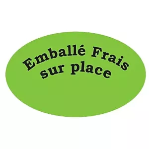 Autocollant emballe frais sur place 27x45mm ovale vert et noir