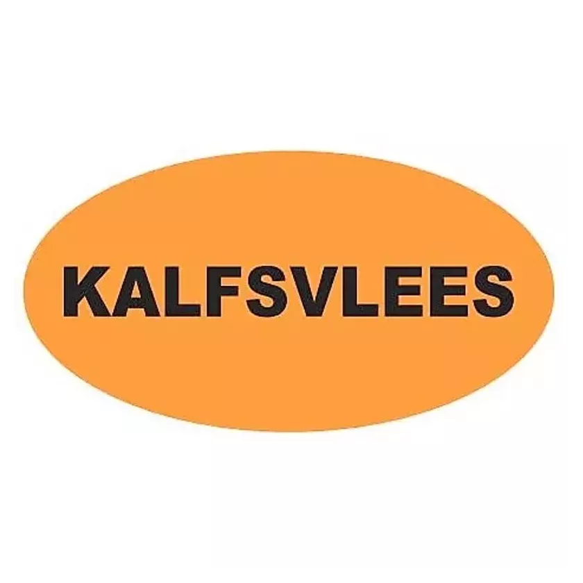 Autocollant veau 25x47mm ovale orange et noir