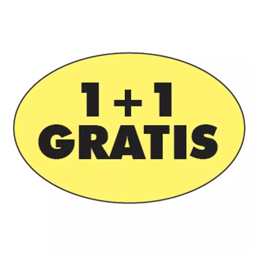 Autocollant 1+1 gratuit 26x40mm ovale fluo jaune