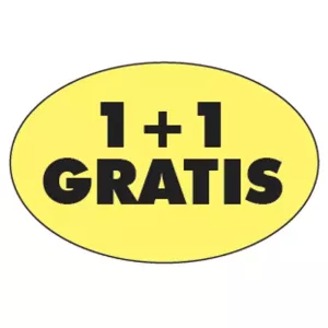 Autocollant 1+1 gratuit 26x40mm ovale fluo jaune
