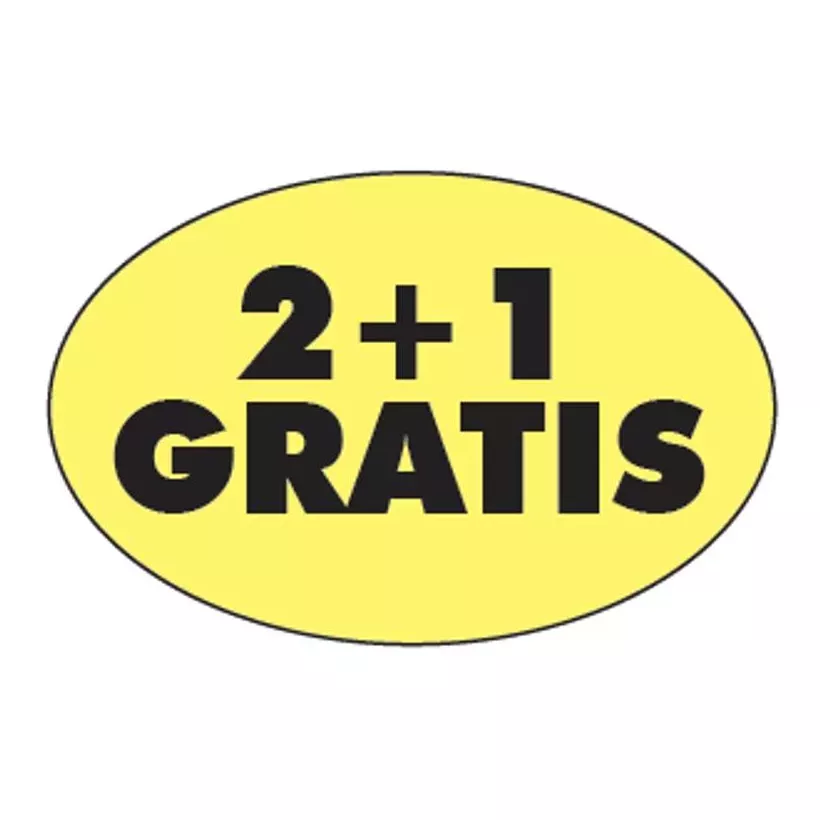 Autocollant 2+1 gratuit 26x40mm ovale fluo jaune
