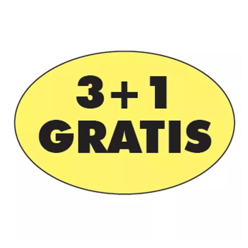Autocollant 3+1 gratuit 26x40mm ovale fluo jaune