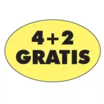 Autocollant 4+2 gratuit 26x40mm ovale fluo jaune