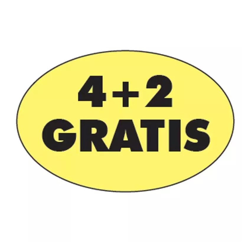 Autocollant 4+2 gratuit 26x40mm ovale fluo jaune