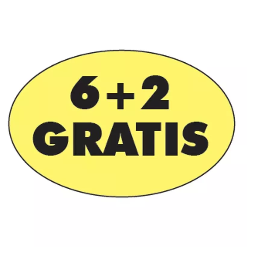 Autocollant 6+2 gratuit 26x40mm ovale fluo jaune